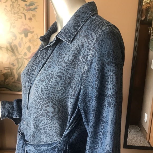 Cloth & Stone Anthropologie Medallion Print Chambray Tie Waist Shirt Dress Small - Picture 9 of 16